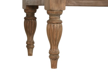 Masă consolă în stil etnic, din lemn de tec reciclat, natur, cu 4 sertare și picioare strunjite cu caneluri sculptate, 78 x 220 x 80 cm, „Grand Loft” - Img 9