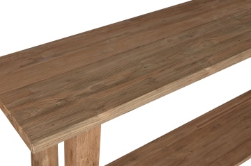 Masă consolă rustică din lemn de tec reciclat, natur, cu raft jos pe toată lungimea și picioare masive, 90 x 240 x 46 cm, „Margaux” - Img 3