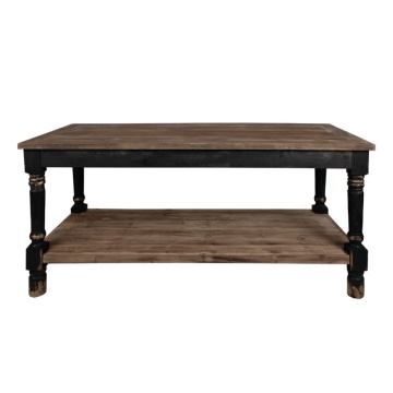 Masă de prezentare shabby chic din lemn, natur, cu raft inferior și picioare strunjite, finisaj negru antichizat, 85 x 180 x 70 cm, „Clarisse”