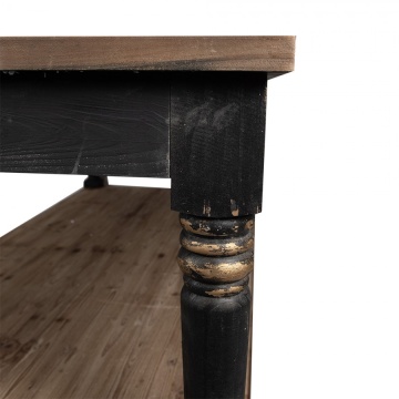 Masă de prezentare shabby chic din lemn, natur, cu raft inferior și picioare strunjite, finisaj negru antichizat, 85 x 200 x 100 cm, „Clarisse” - Img 4