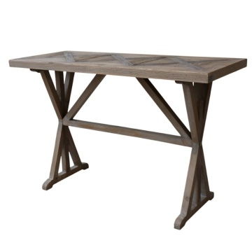 Masă dining îngustă din lemn reciclat, natur, 2–4 locuri, cu bază în formă de capră, 77 x 117 x 46 cm, „Old French”