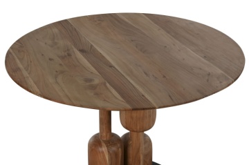 Masă dining rotundă din lemn de acacia și metal, natur, 4 locuri, cu picior central, 76 x 106 cm, „Totem” - Img 2