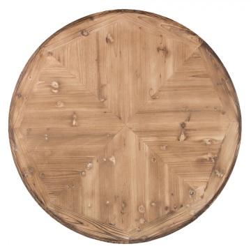 Masă dining rotundă din lemn, natur, 4–5 locuri, cu picior central în volute, finisaj antichizat, 85 x 120 cm, „Aimée” - Img 4