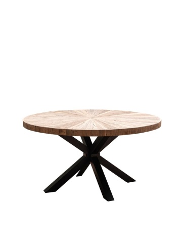 Masa dining, rotunda, din lemn reciclat, cu aspect rustic, Asturias