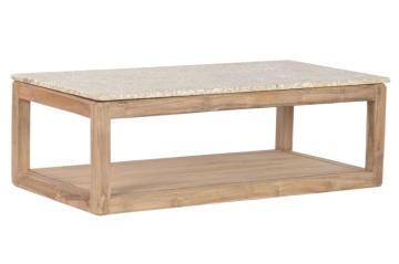 Măsuță de cafea din lemn reciclat cu blat din marmură, 120×60×40 cm, „Petra" - Img 2