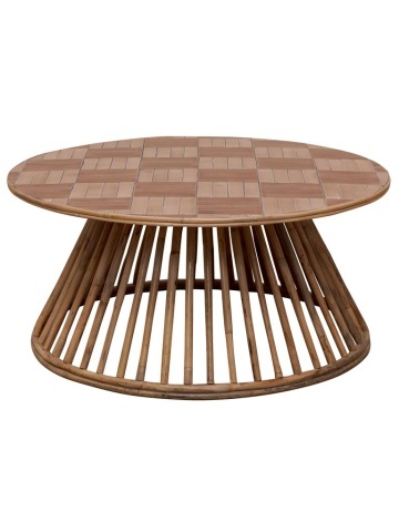 Masuta de cafea din rattan si blat ceramic roz, "Chandra"