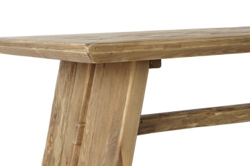 Măsuță de cafea dreptunghiulară din lemn reciclat, natur, cu blat în model chevron și picioare înclinate, 40 x 130 x 70 cm, „Taviro” - Img 5