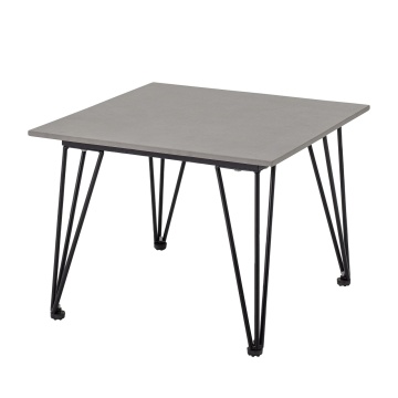 Măsuță de cafea pătrată din fibrociment și metal, gri și negru, de exterior, cu picioare în V, 42 x 55 x 55 cm, „Mundo” - Img 2