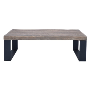 Măsuță de cafea pătrată din lemn de stejar și metal, natur și negru, cu blat gros și picioare tip sanie, 37 x 127 x 127 cm, „Alpha”