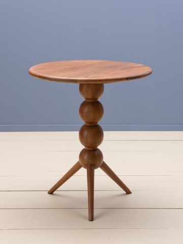 Măsuță de cafea rotundă din lemn de mango, cu picior central decorat cu sfere etajate, natur, finisaj satinat, 65×76 cm, „Bilabo" - Img 3
