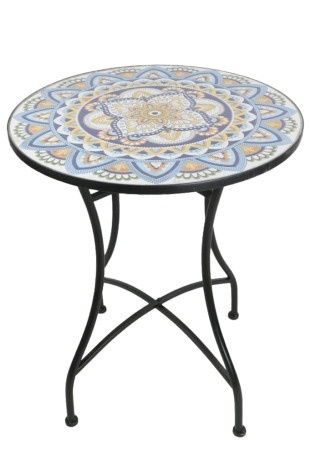 Masuta de exterior din metal, cu design mozaic ceramic, Stil Mediteraneean "Tesera" - Img 3