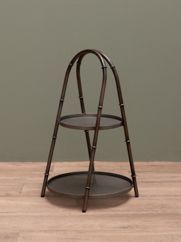 Măsuță laterală industrială din metal, 2 rafturi perforate, 34×39 cm, „Forge" - Img 2