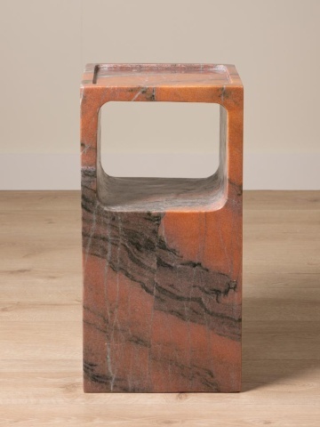 Măsuță laterală îngustă din marmură, roz, cu două nișe deschise, 55,5 x 28,5 x 28 cm, „Blok” - Img 3