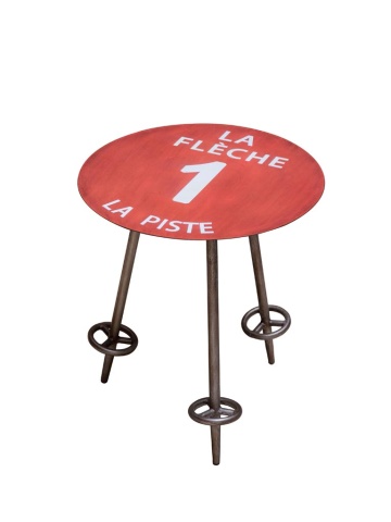 Măsuță laterală roșie din metal, Ø45 cm, "La Flèche 1"