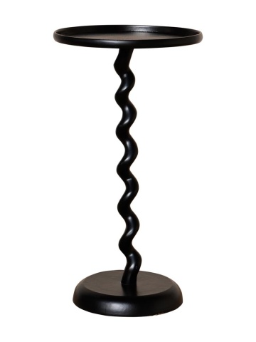 Măsuță laterală rotundă din aluminiu, negru, cu picior central ondulat și bază rotundă, 62 x 35 cm, „Graphic”
