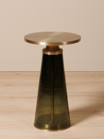 Măsuță laterală rotundă din metal și sticlă, auriu, cu bază conică din sticlă verde, 51 x 31 cm, „Precious” - Img 2