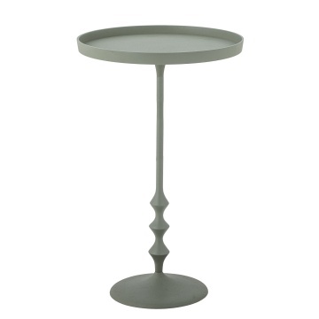 Măsuță laterală rotundă din metal, verde, cu blat tip tavă și picior central cu noduri, 57 x 37 cm, „Anjou”