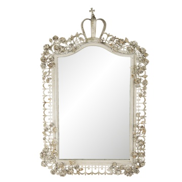Oglinda de perete, bej, din metal si lemn, aspect vintage, 63x102 cm