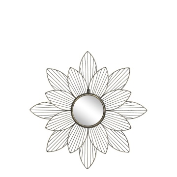 Oglinda decorativa de perete, tip floare, din metal auriu