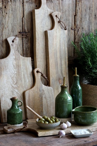Olivieră din ceramică antichizată verde, pentru oțet , cu dozator metalic auriu, 23×8,5 cm, „Mireille" - Img 3