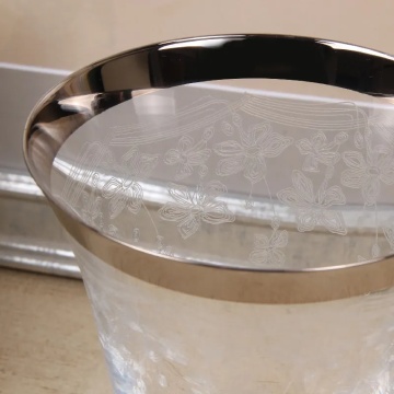 Pahar de șampanie din sticlă, transparent și argintiu, margine argintie, model în spirală gravat, 360 ml, 22 x 9 cm, „Joséphine” - Img 2