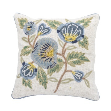 Pernă decorativă din bumbac, natur, cu broderie florală și tiv decorativ, 45x45 cm, „Hanna"