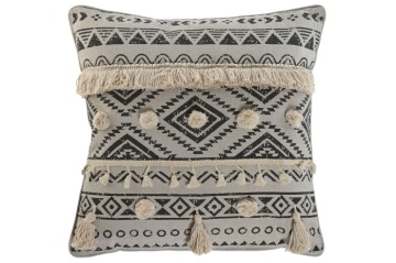 Pernă decorativă ethnic din in și bumbac, 45×45 cm, „Blanco"