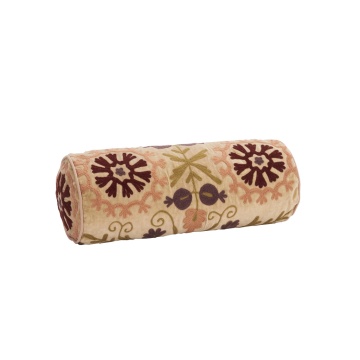 Pernă rulou din catifea brodată manual cu motive suzani, D20×L55 cm, „Suzani"