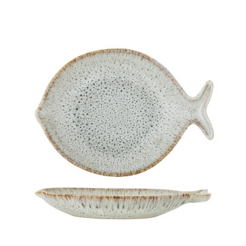 Platou de servire din ceramică artizanală natur în formă de pește, 27×20,5×4 cm, „Fleur"