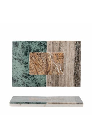 Platou de servire din marmură naturală cu design geometric tricolor, 30,5×2×20 cm, „Ketil" - Img 2