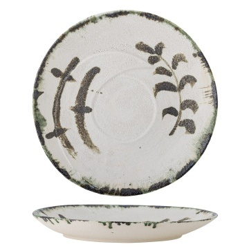 Platou decorativ din ceramică artizanală, alb, cu motiv botanic și bordură decorativă, 44x6 cm, „Hadyn" - Img 2