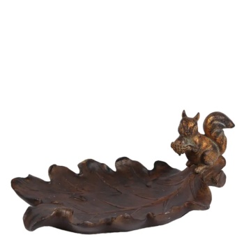 Platou decorativ din polirășină, auriu, model veveriță, finisaj antichizat, 13 x 29 x 18,5 cm, „Noisette”