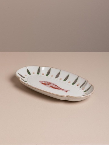 Platou oval din ceramică, roșu, 23×12 cm, "Marine" - Img 6
