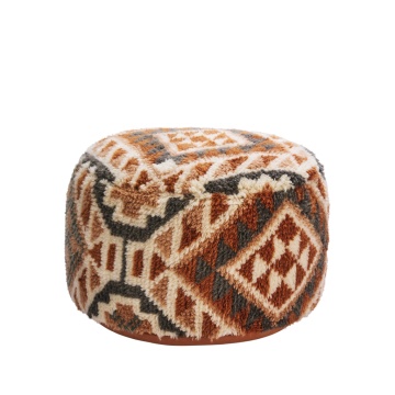 Pouf din lână țesut manual cu model kilim, D55×H30 cm, „Dhara"