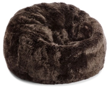 Pouf rotund din 100% blană naturală de oaie din Noua Zeelandă, cu fir lung, D93 × 92 cm, „Walnut L”