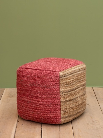 Puf împletit cubic din iută, roz, cu laturi natur, 40 x 40 x 40 cm, „Pouf” - Img 2
