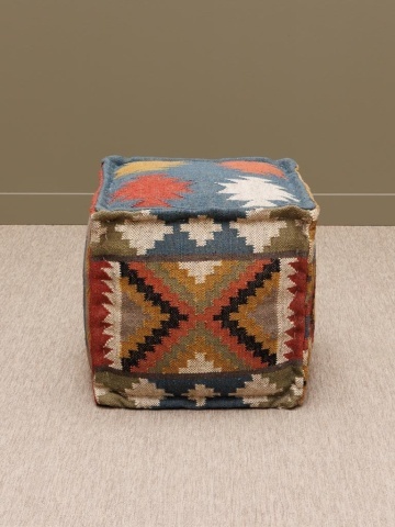Puf kilim cubic din iută și lână, multicolor, cu alt desen pe fiecare latură, 46 x 46 x 46 cm, „Autumn Killim” - Img 4