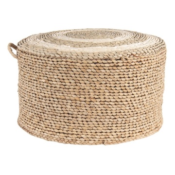 Puf rotund din paie, natur, cu cercuri deschise pe fața de sus și mâner împletit, 23 x Ø 40 cm, „Meule” - Img 3