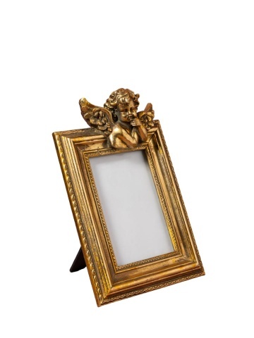 Ramă foto decorativa din rășină, auriu,motiv înger sculptat format 10 x 15 cm, finisaj antichizat, 25 x 16,5 x 6,5 cm, „Angelot”