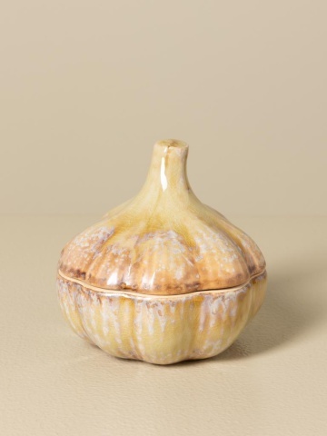 Recipient din ceramică artizanală natur cu capac, formă de usturoi, 10,5 × 10 cm, „Garlic" - Img 4
