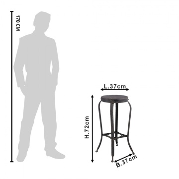 Scaun bar negru din metal, în stil industrial, cu șezut rotund și picioare curbate, finisaj antichizat, 72 x Ø 37 cm, „Rivet” - Img 2