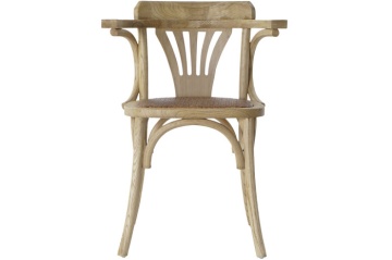 Scaun cu brațe dining din lemn masiv de ulm cu șezut împletit din rattan, 57×46×78 cm, „Brasserie" - Img 3