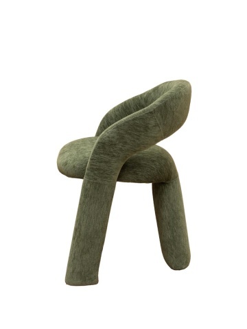 Scaun din bumbac verde, formă asimetrică, cu picioare cilindrice, 73×67×62 cm, „Prato"