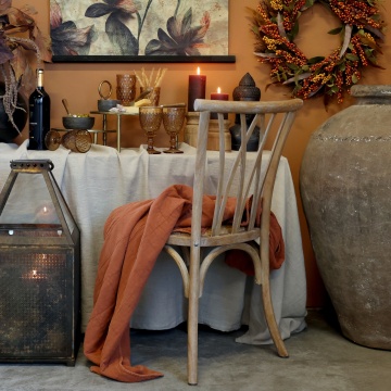 Scaun dining bej din lemn de cauciuc, rattan si rachita, cu aspect vintage, French - Img 2