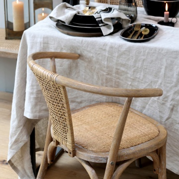 Scaun dining cu brațe împletit din ratan, răchită și lemn de hevea, bej, cu spătar arcuit prelungit în brațe, finisaj patinat, Î 79 x A 45 cm, „Ninon” - Img 2