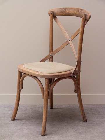 Scaun dining din lemn de stejar și bumbac, bej, cu spătar încrucișat în X, șezut tapițat și arce curbate, 90 x 44 x 42 cm, „Marius” - Img 3