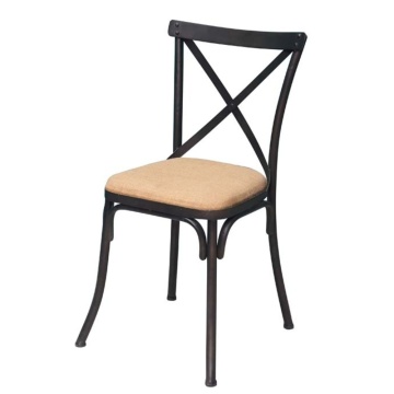 Scaun dining din metal și textil, bej, cu spătar în X și șezut tapițat, 83,5 x 46,5 x 44 cm, „Lorraine”