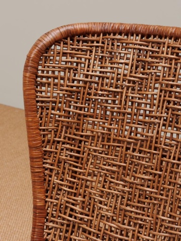 Scaun dining împletit din ratan, maro, cu spătar înaripat și picioare verzi din metal, 80 x 60 x 62 cm, „Melati” - Img 7