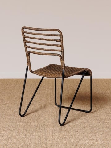 Scaun dining împletit din ratan și metal, maro, cu spătar în bare orizontale și picioare negre, 87 x 42 x 49 cm, „Veracruz” - Img 5