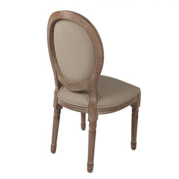 Scaun dining shabby chic, cu spătar oval, bej, stofa, lemn masiv, 48x46x96 cm - Img 3